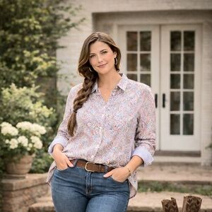 Chaps Paisley Button Down Shirt 3XL Cotton No Iron Western Prep Blouse